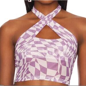 Superdown Moira Cross Over Top Purple and White Size Medium